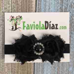 Vincha Negra con Flores y Perla Beverly