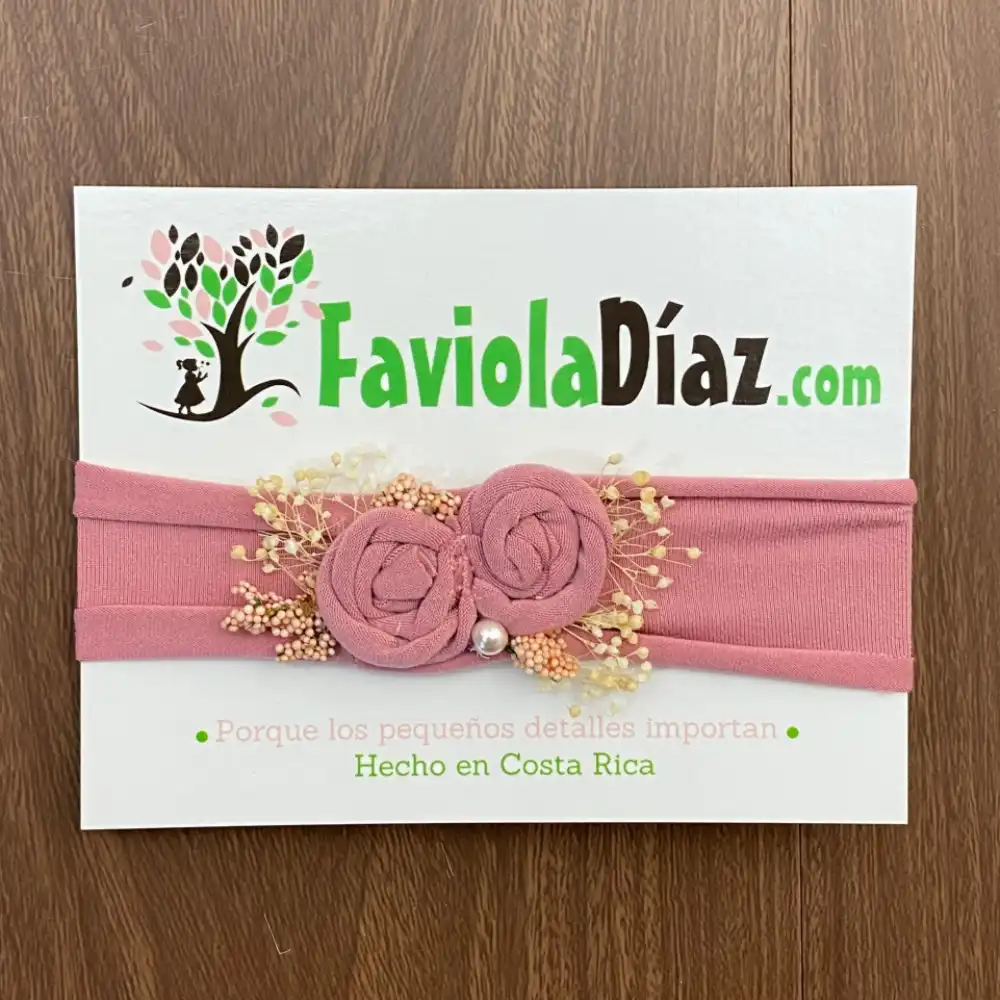 Vincha Palo Rosa con Flores Daniela 1 Vincha Palo Rosa con Flores Daniela