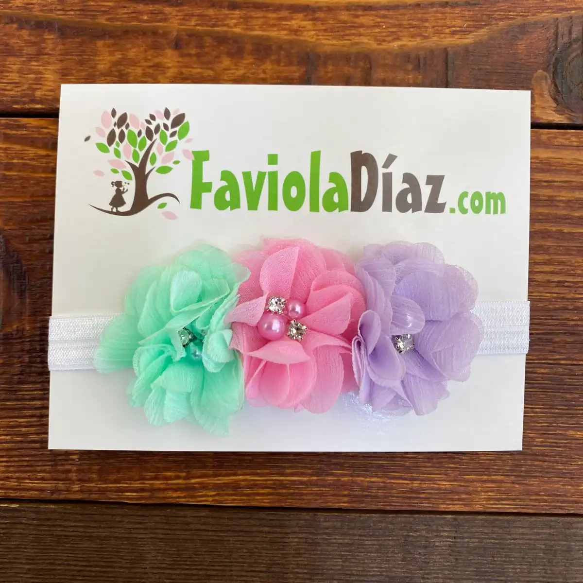 Vincha Rosada, Menta y Lila con 3 Flores Camila 1 Vincha Rosada, Menta y Lila con 3 Flores Camila