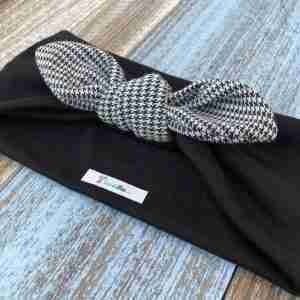 Vincha Negra y Gris Turbante con Nudo Regular 2