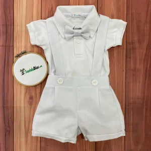 Conjunto de Bautizo Blanco para Niño con Short y Mameluco Manga Corta