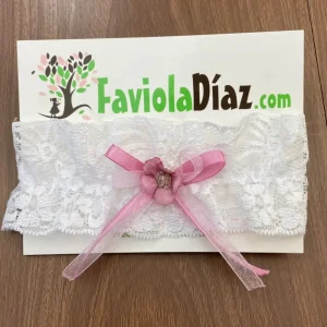 Liga para Novia Blanca con Lazo Palo Rosa