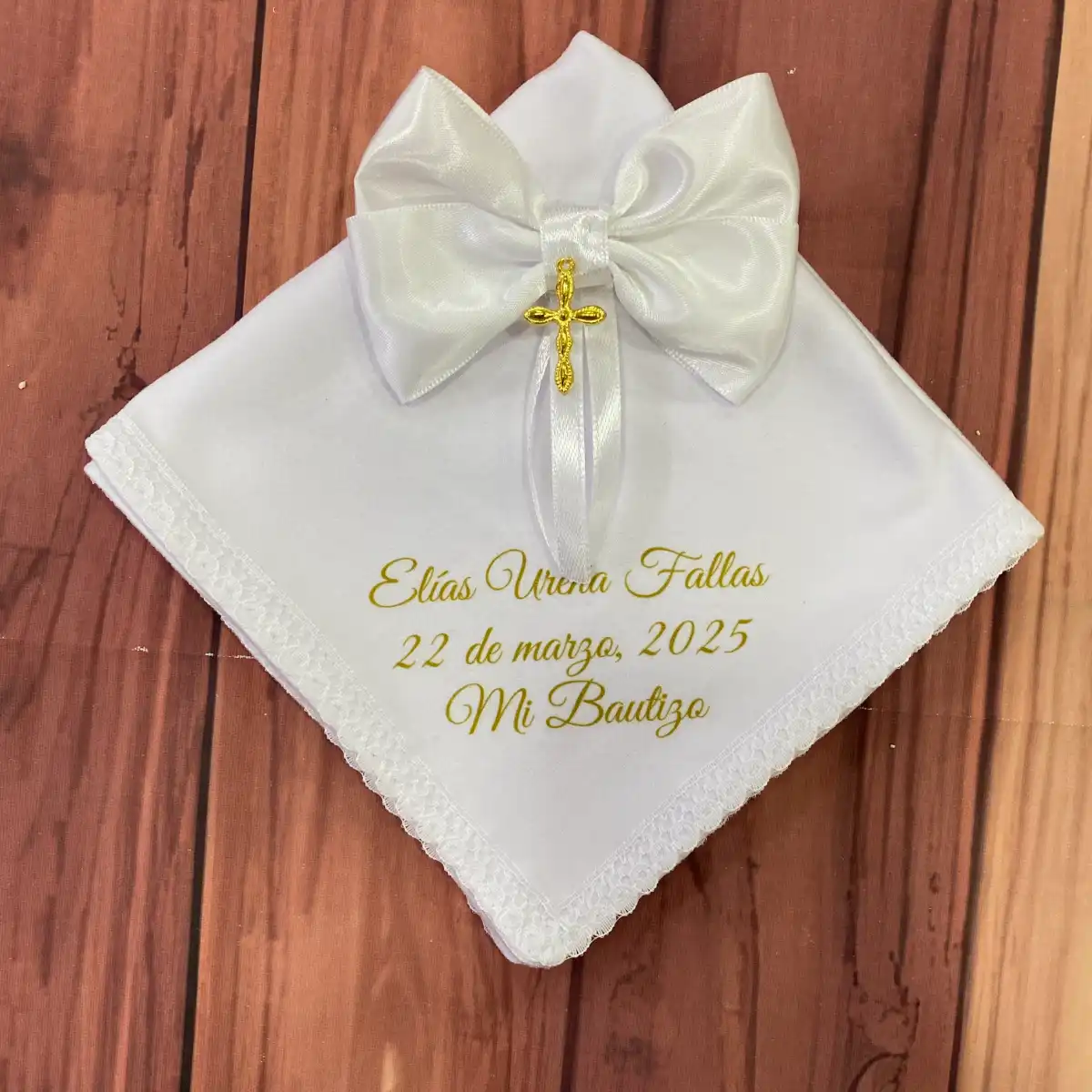 Paño Blanco para Bautizo con Lazo Ángel y Encaje 1 Paño Blanco para Bautizo con Lazo Ángel y Encaje