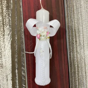 Vela Capitolio Blanca con Rosado para Bautizo Berenice