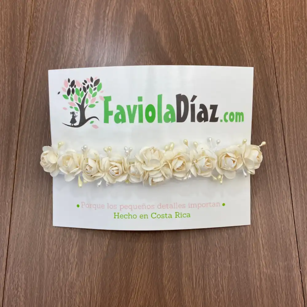 Vincha Blanco Hueso con Flores Berenice 1 Vincha Blanco Hueso con Flores Berenice