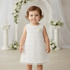 Vestido Betania Blanco con Flores Blancas Berenice
