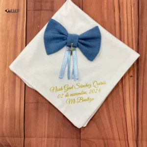 Paño Blanco y Celeste para Bautizo con Lazo