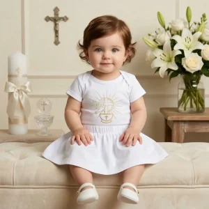 Set De Mameluco y Falda Blancos para Bautizo