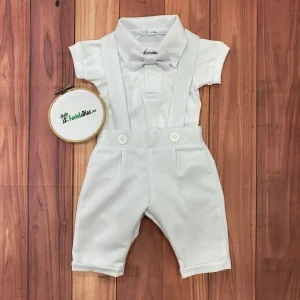 Conjunto de Bautizo Blanco para Niño con Pantalón y Mameluco Manga Corta