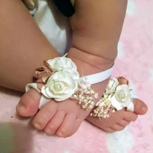 Sandalias Pie Descalzo Blancas y Rosa Palo con Flores Berenice