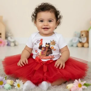 Set De Tutu Y Mameluco Rojo Alusivo a Masha Y El Oso