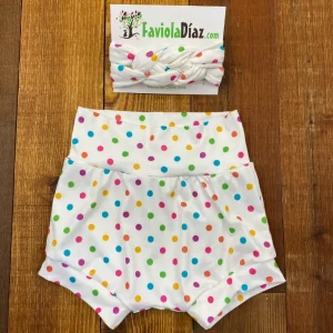 Set de Vincha y Short Blanco con Puntos de Colores