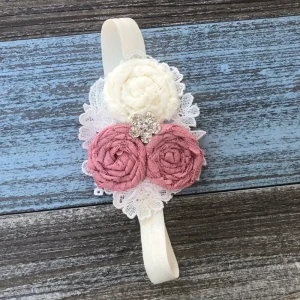 Vincha Beige y Rosa Palo con Flores
