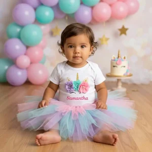 Set de Tutu Lila Menta y Rosado y Mameluco Unicornio