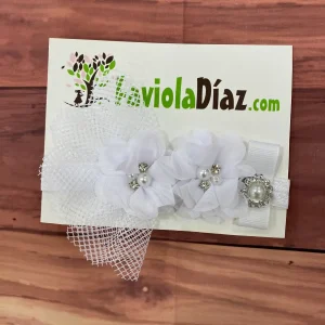 Vincha Blanca con Flores y Lazo Bonaventura