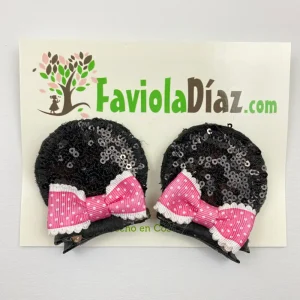 Prensas de Orejitas Rosado y Negro Alusivo a Minnie