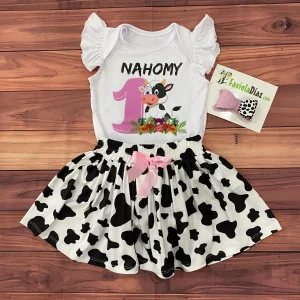 Set de Prensa Mameluco y Falda con Estampado de Vacas