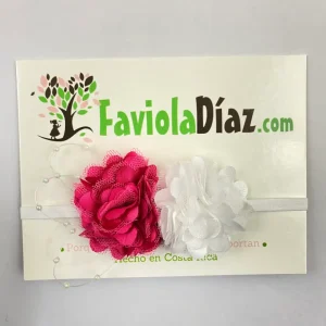 Vincha Fucsia y Blanca con Flores Catrina