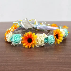 Corona Beige y Menta con Flores y Girasoles