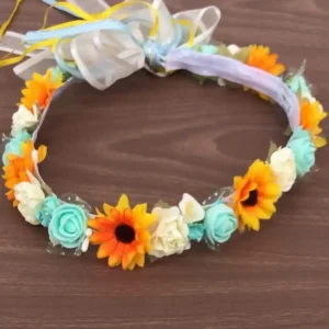 Corona Beige y Menta con Flores y Girasoles 2