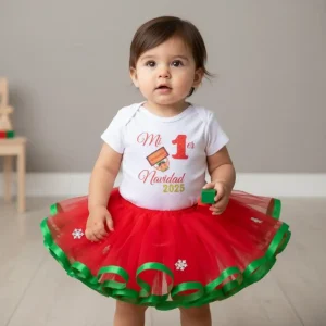 Set de Tutu y Mameluco de Duende Mi Primera Navidad con Nombre y Fecha