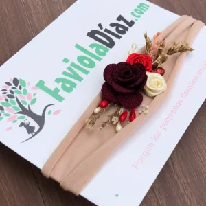 Vincha Beige, Rojo y Vino con Flores Antonieta 2
