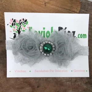 Vincha Plateada con Flores y Perla Beverly