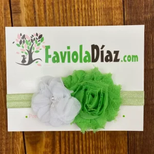 Vincha Verde y Blanca con Flores Betty