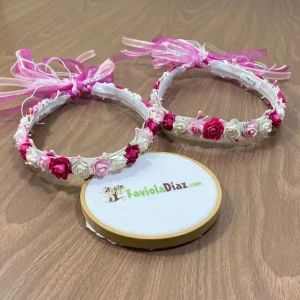 Corona Blanca, Fucsia y Rosada con Flores 2