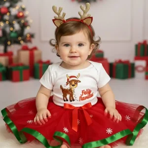 Set de Diadema, Tutu y Mameluco de Reno Navideño Feliz Navidad