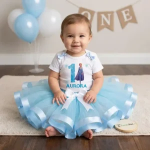 Set de Tutu y Mameluco Celeste alusivo a Elsa de Frozen