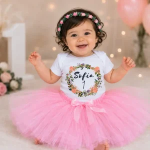 Set de Corona Verde con Rosado, Tutu y Mameluco