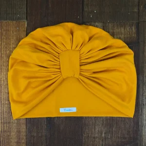 Turbante Mostaza de Nudo Cuadrado