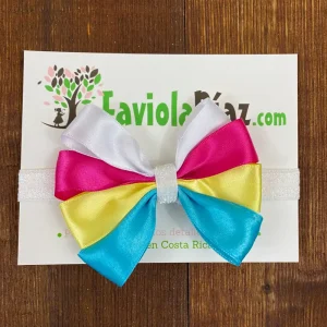 Vincha Turquesa Amarilla Fucsia y Blanca con Lazo de Cintas