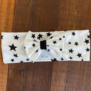 Vincha Blanca con Estrellas Negras Turbante con Lazo