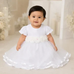 Vestido Blanco y Rosado con Mangas Briana