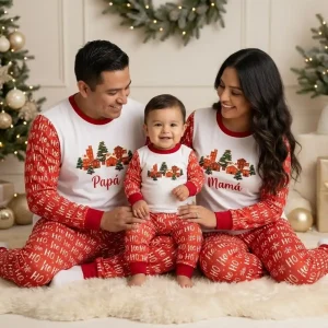 Pijama Navideña Ho Ho Ho con Villa y Nombre