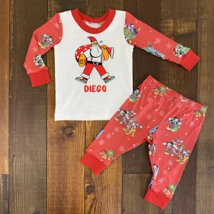 Pijama Navideña Roja de Mickey Mouse con Santa Claus Musculoso y Nombre