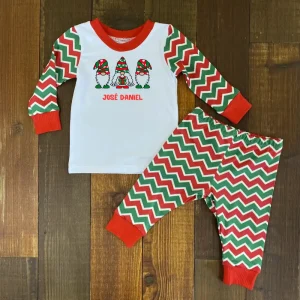 Pijama Navideña Roja y Verde con Duendes y Nombre