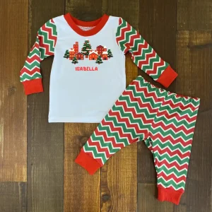 Pijama Navideña Roja y Verde con Villa y Nombre