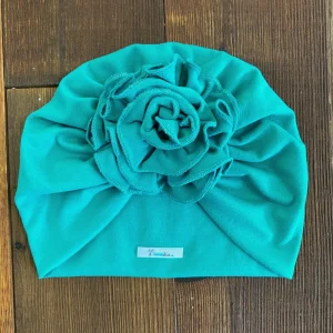 Turbante Turquesa con Flor Plisada
