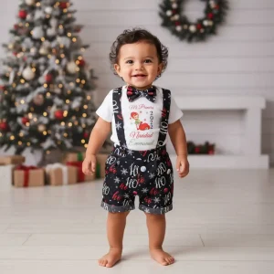 Set de Short Negro Ho Ho Ho y Mameluco Mi Primer Navidad