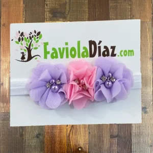 Vincha Lila y Rosada con 3 Flores Camila