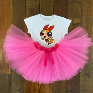 Set de Mameluco y Tutu Fucsia alusivo a Las Chicas Superpoderosas