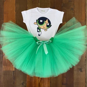 Set de Mameluco y Tutu Verde alusivo a Las Chicas Superpoderosas