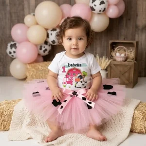 Set de Tutu y Mameluco Rosado de Vaca y Granero