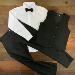 Conjunto Blanco y Negro Para Niño de Primera Comunión con Pantalón, Camisa y Chaleco