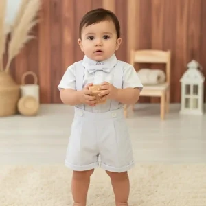 Conjunto de Bautizo Blanco para Niño con Short y Camisa Manga Corta