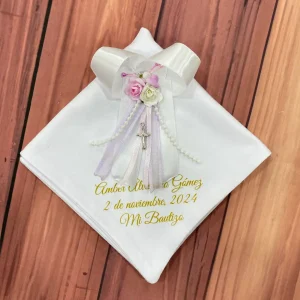 Paño Blanco Lila y Rosado para Bautizo Berenice