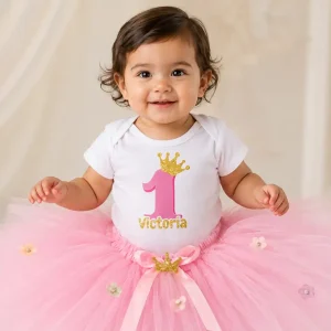 Set de Tutu Rosado y Mameluco de Número con Corona